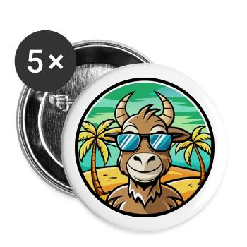 Ziege Lustige Cartoon Sommer Strand Sonnenbrille Aufkleber - Buttons groß 56 mm (5er Pack) - Weiß - Vorne