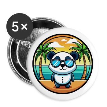 Panda Lustige Cartoon Sommer Strand Sonnenbrille Cool - Buttons groß 56 mm (5er Pack) - Weiß - Vorne