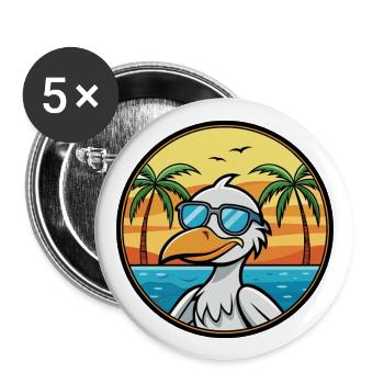 Pelikan Lustige Cartoon Sommer Strand Sonnenbrille Cool - Buttons groß 56 mm (5er Pack) - Weiß - Vorne