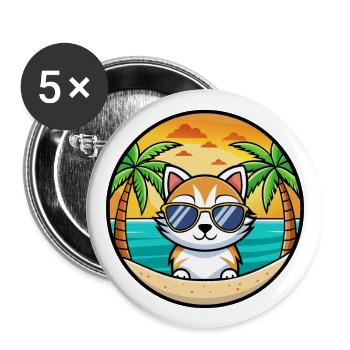 Kätzchen Lustige Cartoon Sommer Strand Sonnenbrille Cool - Buttons groß 56 mm (5er Pack) - Weiß - Vorne