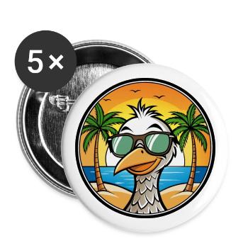 Straußen, Lustig, Cartoon, Sommer, Strand, Sonnenbrille, Cool - Buttons groß 56 mm (5er Pack) - Weiß - Vorne