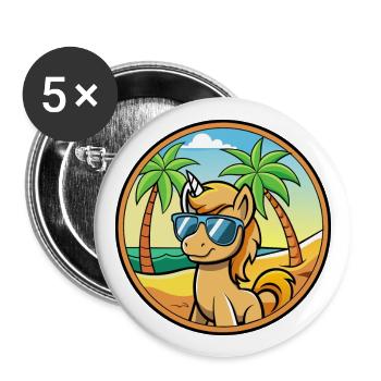 Pony Lustige Cartoon Sommer Strand Sonnenbrille Aufkleber - Buttons groß 56 mm (5er Pack) - Weiß - Vorne