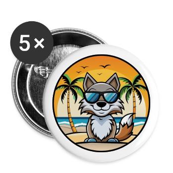 Wolf Funny Cartoon Summer Beach Sunglasses Sticker - Buttons large 2.2''/56 mm (5-pack) - white - Front