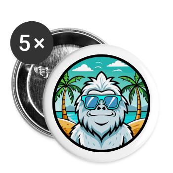 Yeti Lustige Cartoon Sommer Strand Sonnenbrille Aufkleber - Buttons groß 56 mm (5er Pack) - Weiß - Vorne