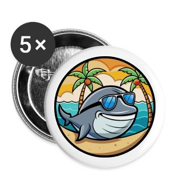 Baleine Drôle Dessin Animé Plage D’été Lunettes De Soleil Cool - Lot de 5 grands badges (56 mm) - blanc - Devant