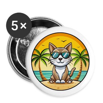 American Bobtail Cat Breed Cartoon Sunglass Beach - Lot de 5 grands badges (56 mm) - blanc - Devant