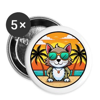 Bombai Katzenrasse Cartoon Sonnenbrille Strand - Buttons groß 56 mm (5er Pack) - Weiß - Vorne