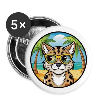 Australische gefleckte Nebelkatzenrasse Cartoon Beach - Buttons groß 56 mm (5er Pack) - Weiß - Vorne