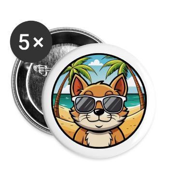 Bambino Katzenrasse Cartoon Sonnenbrille Strand - Buttons groß 56 mm (5er Pack) - Weiß - Vorne
