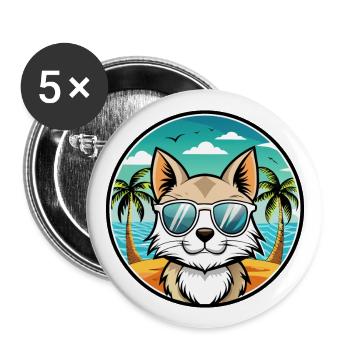 Balinesische Katzenrasse Cartoon Sonnenbrille Strand - Buttons groß 56 mm (5er Pack) - Weiß - Vorne