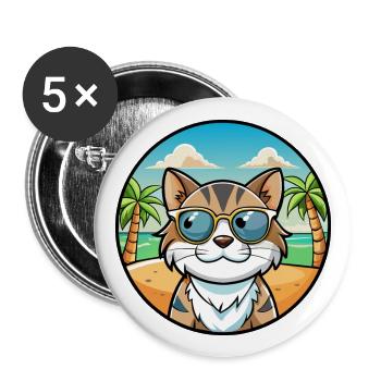 Lunettes de soleil de dessin animé de race de chat calicot dilué plage - Lot de 5 grands badges (56 mm) - blanc - Devant