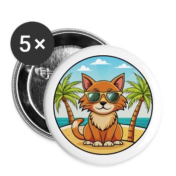 Lunettes de soleil havane brun race chat dessin animé plage - Lot de 5 grands badges (56 mm) - blanc - Devant