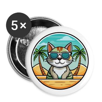 American Wirehair Cat Breed Cartoon Sunglass Beach - Buttons large 2.2''/56 mm (5-pack) - white - Front