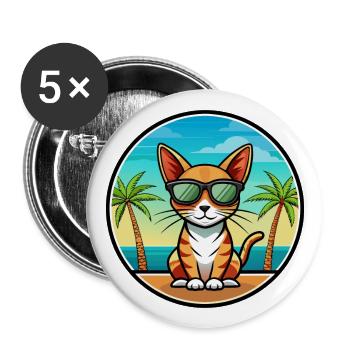 Abessinische Kurzhaarkatze Rasse Cartoon Sonnenbrille - Buttons groß 56 mm (5er Pack) - Weiß - Vorne