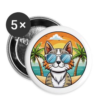 American Curl Katzenrasse Cartoon Sonnenbrille Strand - Buttons groß 56 mm (5er Pack) - Weiß - Vorne