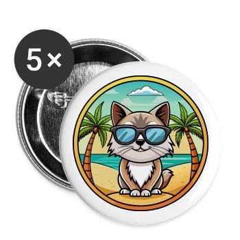 Birma Heilige Katzenrasse Cartoon Sonnenbrille Strand - Buttons groß 56 mm (5er Pack) - Weiß - Vorne
