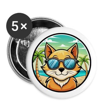 Donskoy Katzenrasse Cartoon Sonnenbrille Strand - Buttons groß 56 mm (5er Pack) - Weiß - Vorne