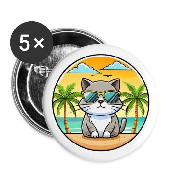 Britisch Kurzhaar Katzenrasse Cartoon Sonnenbrille Strand - Buttons groß 56 mm (5er Pack) - Weiß - Vorne