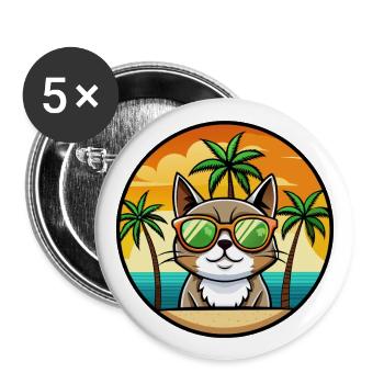 Exotique Shorthair Cat Breed Cartoon Sunglass Beach - Lot de 5 grands badges (56 mm) - blanc - Devant