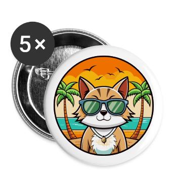 Europäische Kurzhaarkatze Rasse Cartoon Sonnenbrille - Buttons groß 56 mm (5er Pack) - Weiß - Vorne