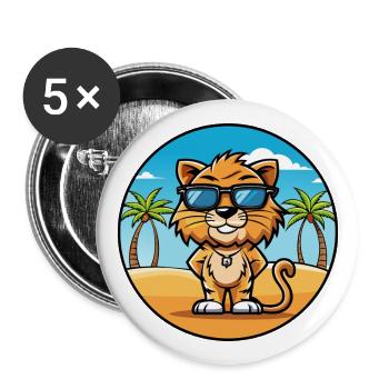 Liger Hybrid Löwe Tiger Katzenrasse Cartoon Strand - Buttons groß 56 mm (5er Pack) - Weiß - Vorne