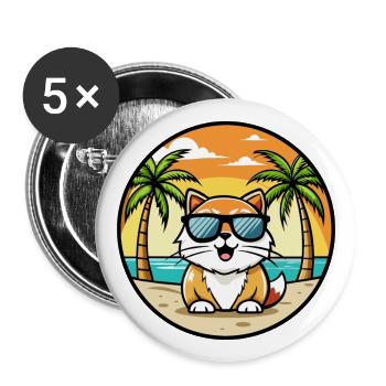 Lunettes de soleil de race de chat persan de dessin animé plage - Lot de 5 grands badges (56 mm) - blanc - Devant