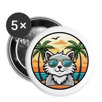 Selkirk Rex Katzenrasse Cartoon Sonnenbrille Strand - Buttons groß 56 mm (5er Pack) - Weiß - Vorne