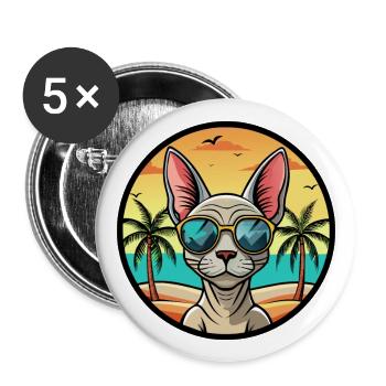 Sphynx Katzenrasse Cartoon Sonnenbrille Strand - Buttons groß 56 mm (5er Pack) - Weiß - Vorne