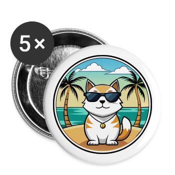 Japanische Bobtail Katzenrasse Cartoon Sonnenbrille Strand - Buttons groß 56 mm (5er Pack) - Weiß - Vorne