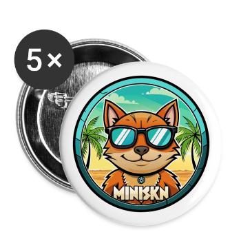 Minskin Katzenrasse Cartoon Sonnenbrille Strand - Buttons groß 56 mm (5er Pack) - Weiß - Vorne