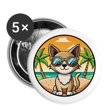 Siamese Shorthair Cat Breed Cartoon Sunglass Beach - Buttons large 2.2''/56 mm (5-pack) - white - Front
