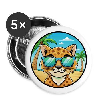 Australische gefleckte Nebelkatzenrasse Cartoon Beach - Buttons groß 56 mm (5er Pack) - Weiß - Vorne