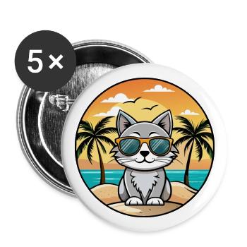 American Curl Katzenrasse Cartoon Sonnenbrille Strand - Buttons groß 56 mm (5er Pack) - Weiß - Vorne
