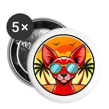 Rote Devon Rex Katzenrasse Cartoon Sonnenbrille Strand - Buttons groß 56 mm (5er Pack) - Weiß - Vorne