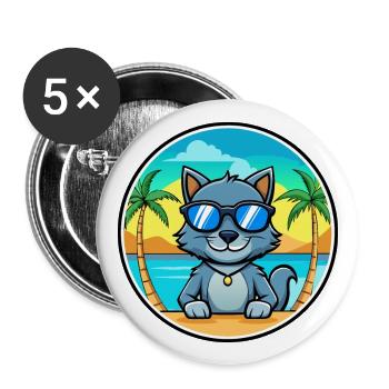 Russian Blue Cat Breed Cartoon Sunglasses Beach - Buttons large 2.2''/56 mm (5-pack) - white - Front