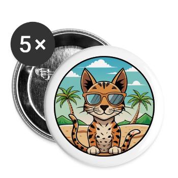 Savannah Katzenrasse Cartoon Sonnenbrille Strand - Buttons groß 56 mm (5er Pack) - Weiß - Vorne