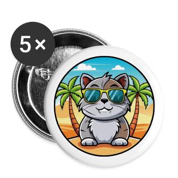 Scottish Fold Shorthair Cat Breed Cartoon Beach - Lot de 5 grands badges (56 mm) - blanc - Devant