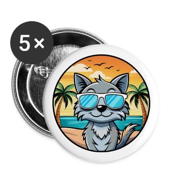 Australische Nebelkatzenrasse Cartoon Sonnenbrille Strand - Buttons groß 56 mm (5er Pack) - Weiß - Vorne
