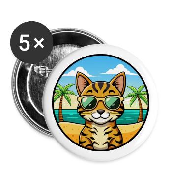 Bengalische Katzenrasse Cartoon Sonnenbrille Strand - Buttons groß 56 mm (5er Pack) - Weiß - Vorne