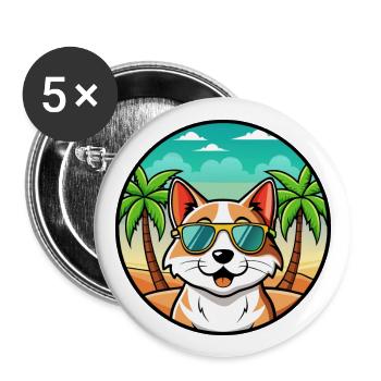 Balinesische Katzenrasse Cartoon Sonnenbrille Strand - Buttons groß 56 mm (5er Pack) - Weiß - Vorne