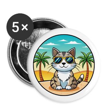 American Wirehair Cat Breed Cartoon Sunglass Beach - Buttons large 2.2''/56 mm (5-pack) - white - Front