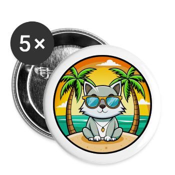 Asiatische Katzenrasse Cartoon Sonnenbrille Strand - Buttons groß 56 mm (5er Pack) - Weiß - Vorne