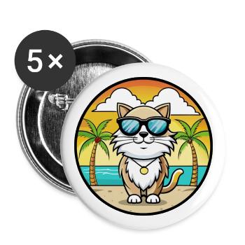 Birma Heilige Katzenrasse Cartoon Sonnenbrille Strand - Buttons groß 56 mm (5er Pack) - Weiß - Vorne