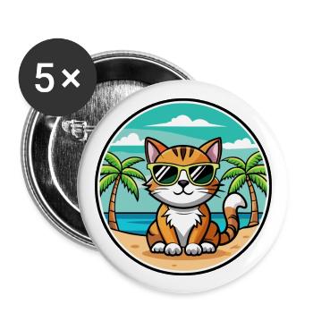 American Bobtail Cat Breed Cartoon Sunglass Beach - Buttons large 2.2''/56 mm (5-pack) - white - Front