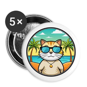 Britisch Kurzhaar Katzenrasse Cartoon Sonnenbrille Strand - Buttons groß 56 mm (5er Pack) - Weiß - Vorne