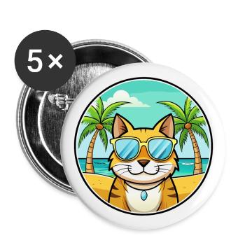 Lunettes de soleil brésiliennes à poil court de race de chat de dessin animé - Lot de 5 grands badges (56 mm) - blanc - Devant