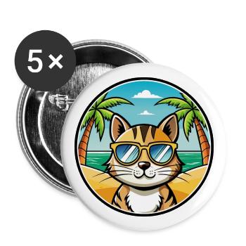 Domestic Cat Breed Cartoon Sunglasses Beach - Buttons large 2.2''/56 mm (5-pack) - white - Front