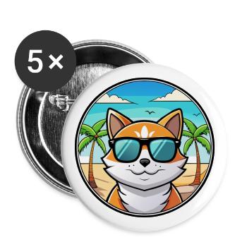 Lunettes de soleil de dessin animé de race de chat calicot dilué plage - Lot de 5 grands badges (56 mm) - blanc - Devant