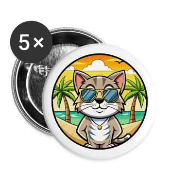 Europäische Kurzhaarkatze Rasse Cartoon Sonnenbrille - Buttons groß 56 mm (5er Pack) - Weiß - Vorne