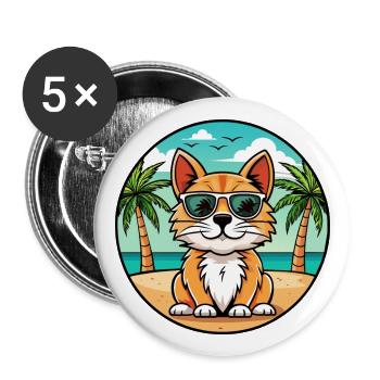German Longhair Cat Breed Cartoon Sunglasses Beach - Buttons large 2.2''/56 mm (5-pack) - white - Front